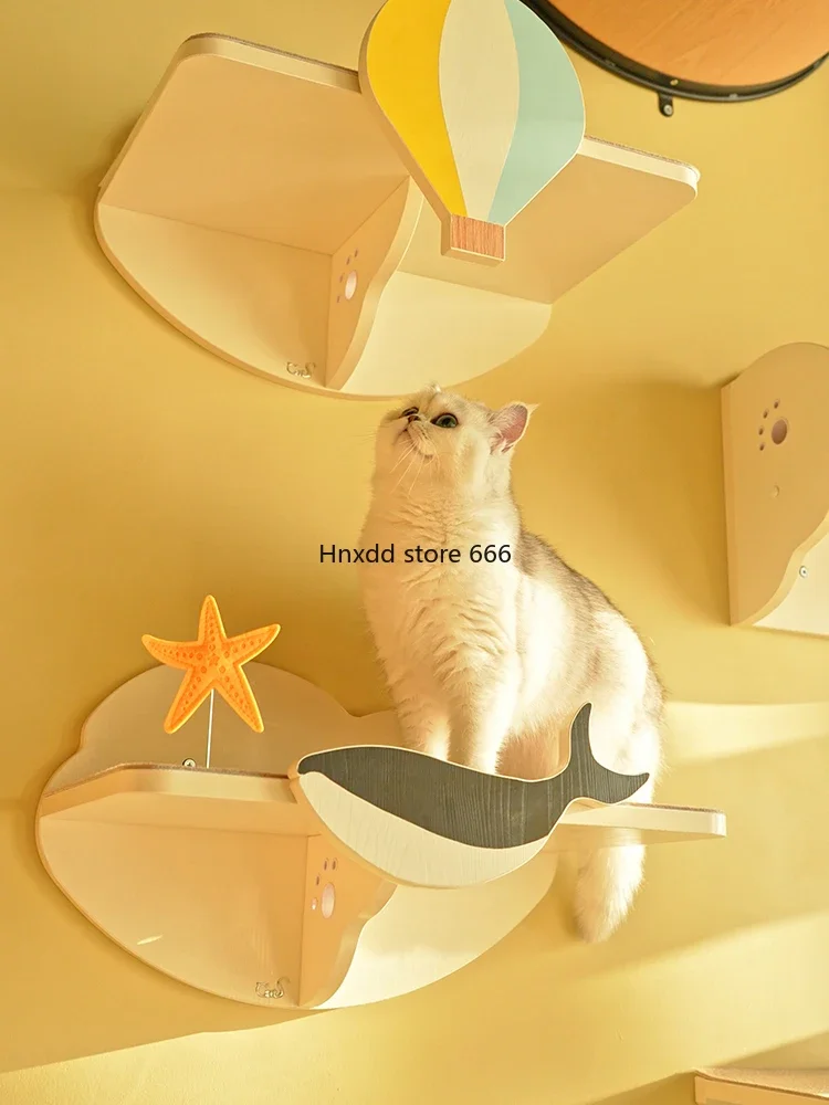 Colorful solid wood childlike cat jumping platform on the wall