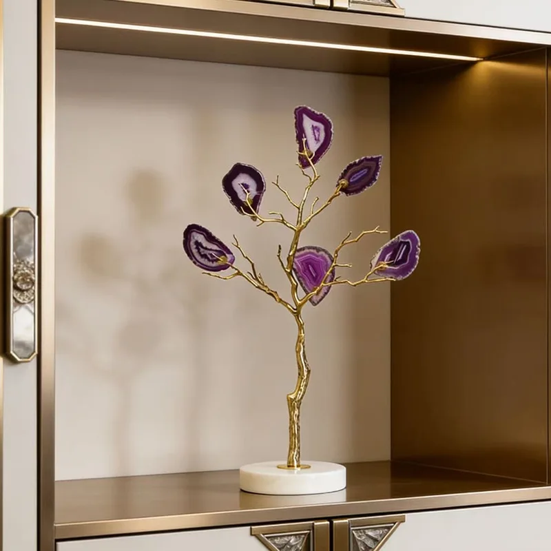 DSA light luxury gold brass branches amethyst lucky ornament model room living room entrance decoration
