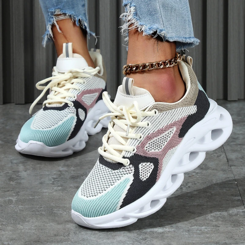 

Knitted Mesh Casual Sneakers Women Breathable Running Shoes Leisure Trainers Walking Jogging Flats Men's Traveling Shoes