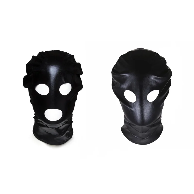 

Black Soft PU Leather Mask Cosplay Party Sexy Full Head Bondage Masks Open Eye Mouth Punk Style Couple Games Accessories
