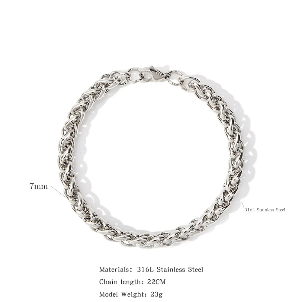 Herren Edelstahl-Spiralkettenarmband Silberfarben 22cm Hip-Hop Mode Rock Schmuck Accessoire – Detail 9