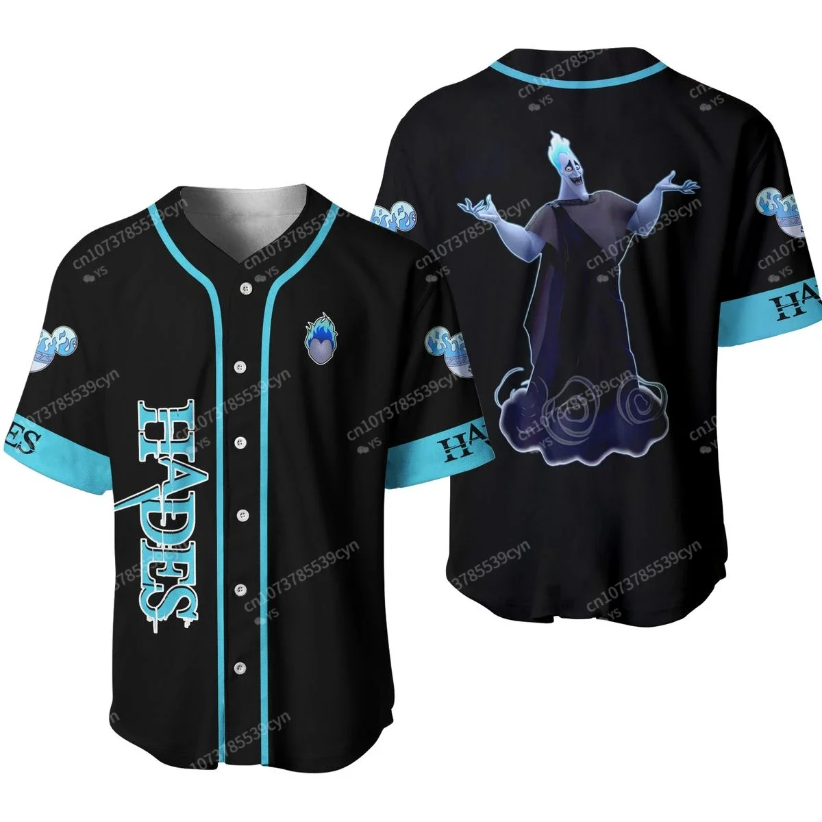 Villain Hades Black Neon Blue Jersey, Disney Custom Baseball Jersey