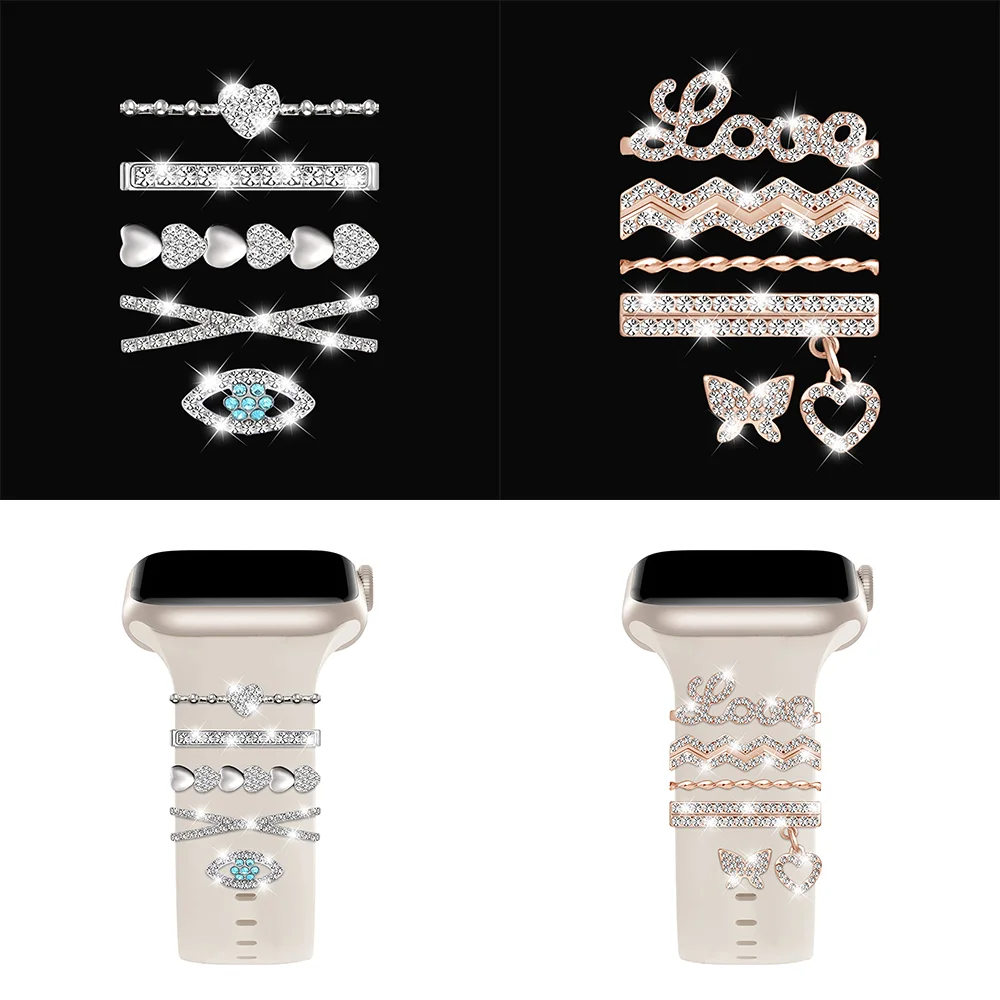 5pcs Decoration Ring For Apple watch band series 10 8 7 6 5 se 9 Diamond Jewelry Charms for Samsung/Huawei 20mm 22mm watch strap