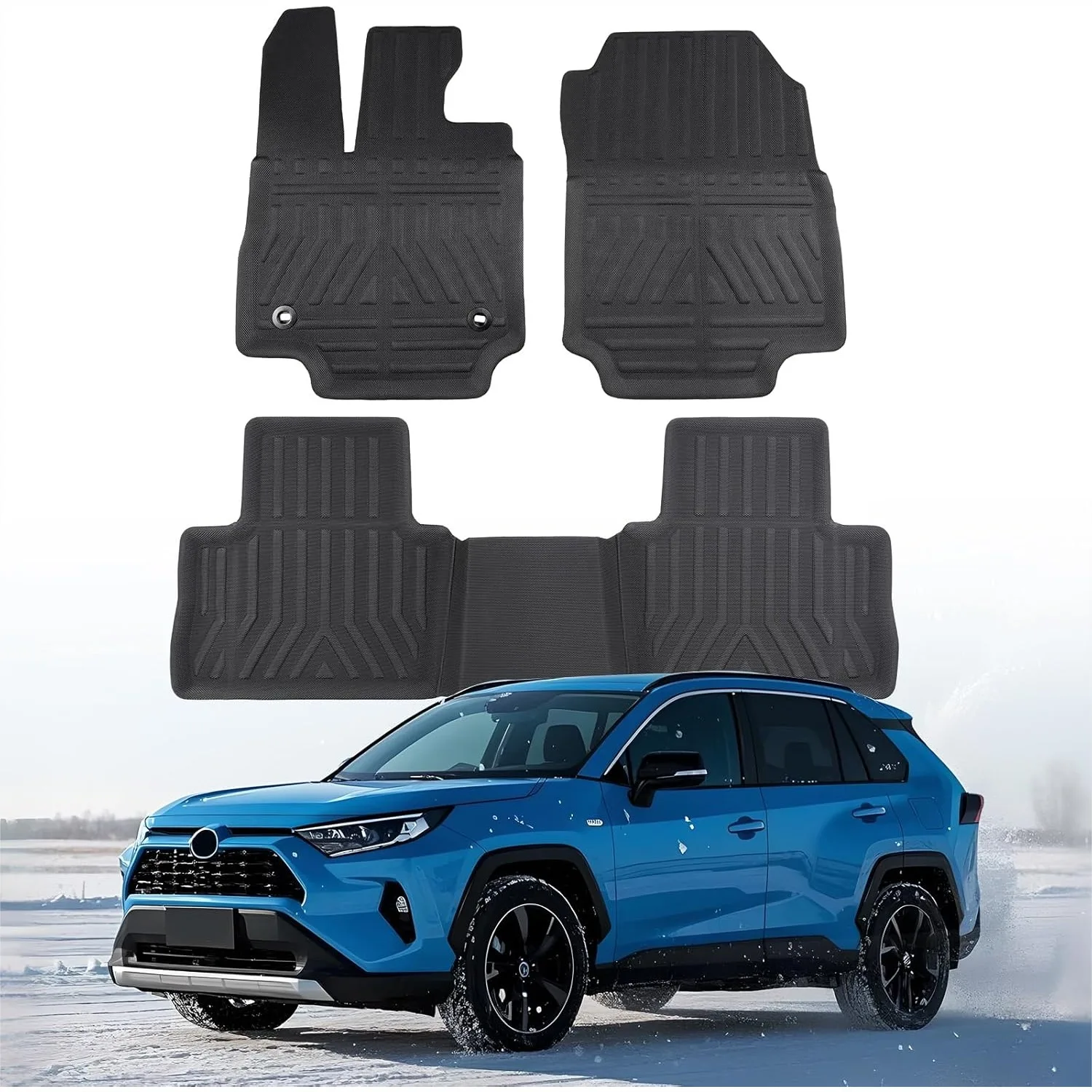 

Custom Fit Car Floor Mats For RAV4 2019 2020 2021 2022 2023 2024 2025 All Weather Rubber Liners Front Rear 3Pcs Black