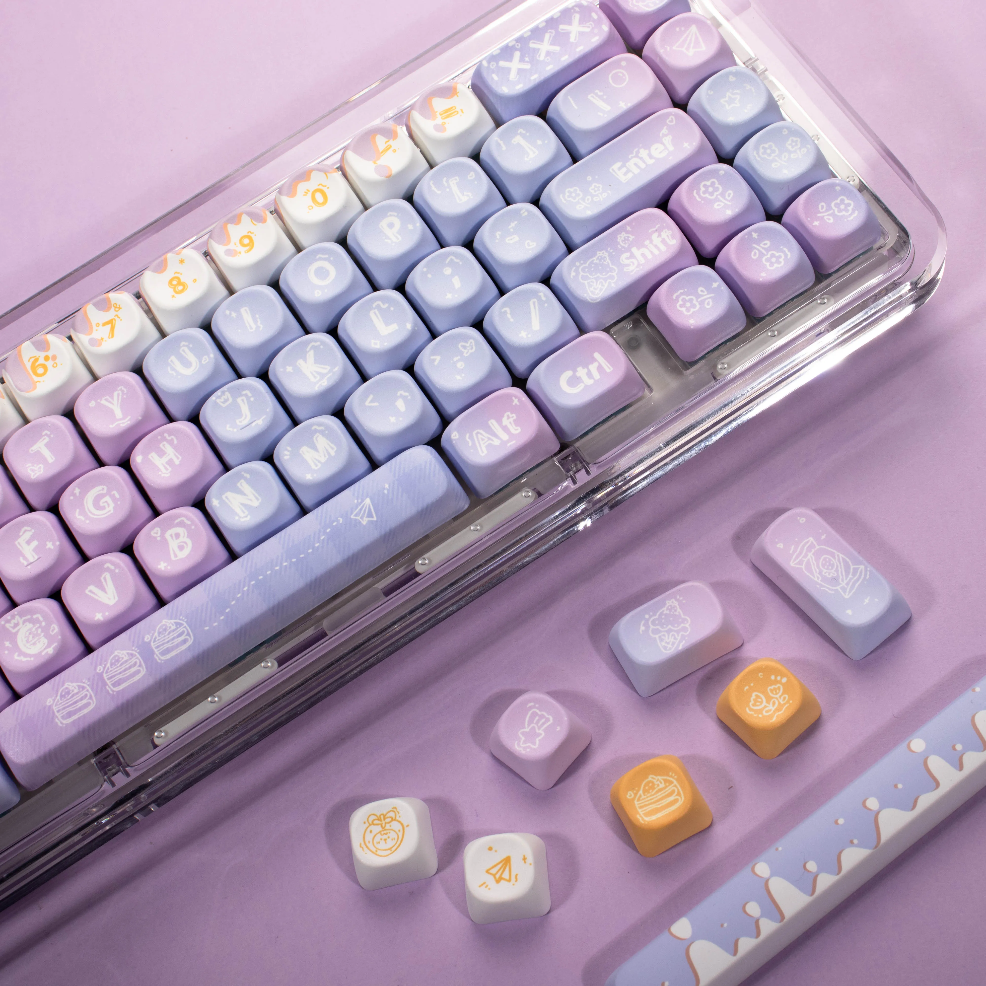 

126 Keys Purple Dream MOA Profile Keyboard Keycaps Dye Sub PBT Keycaps for Cherry Gateron MX Switches Mechanical Keyboards
