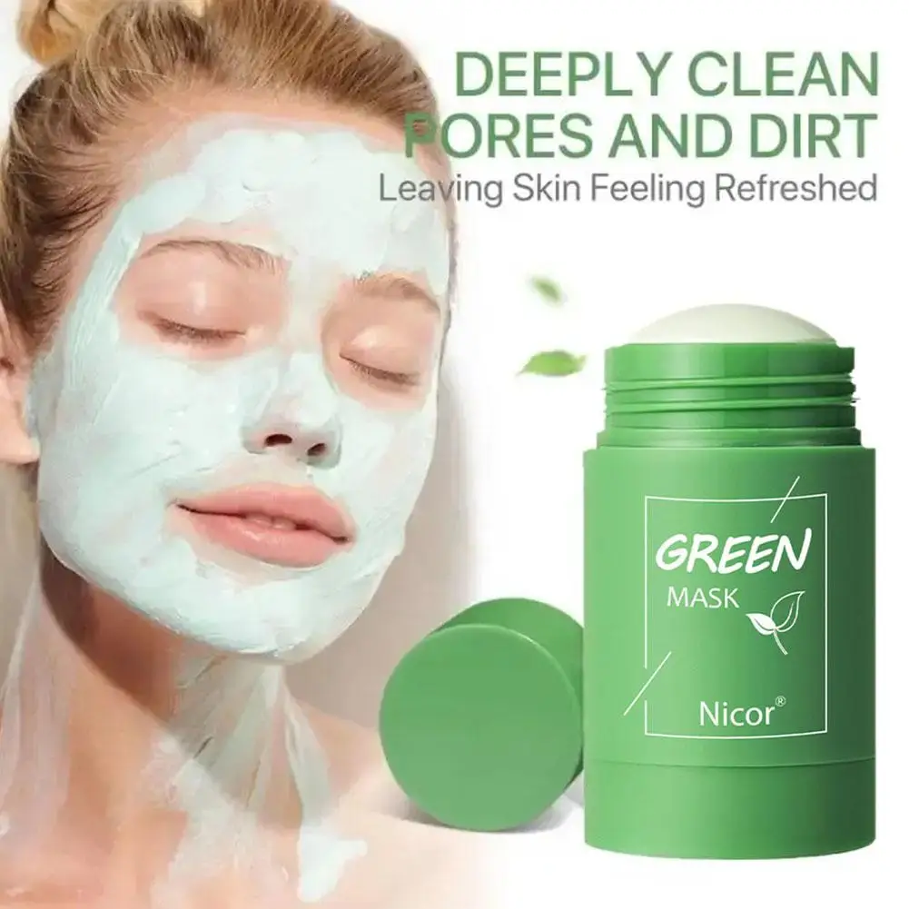 Mascarilla facial de té verde, palo de Limpieza Profunda, película de barro, Control de aceite, espinillas, poros, agua, hidratante, retráctil, eliminación, W1X0