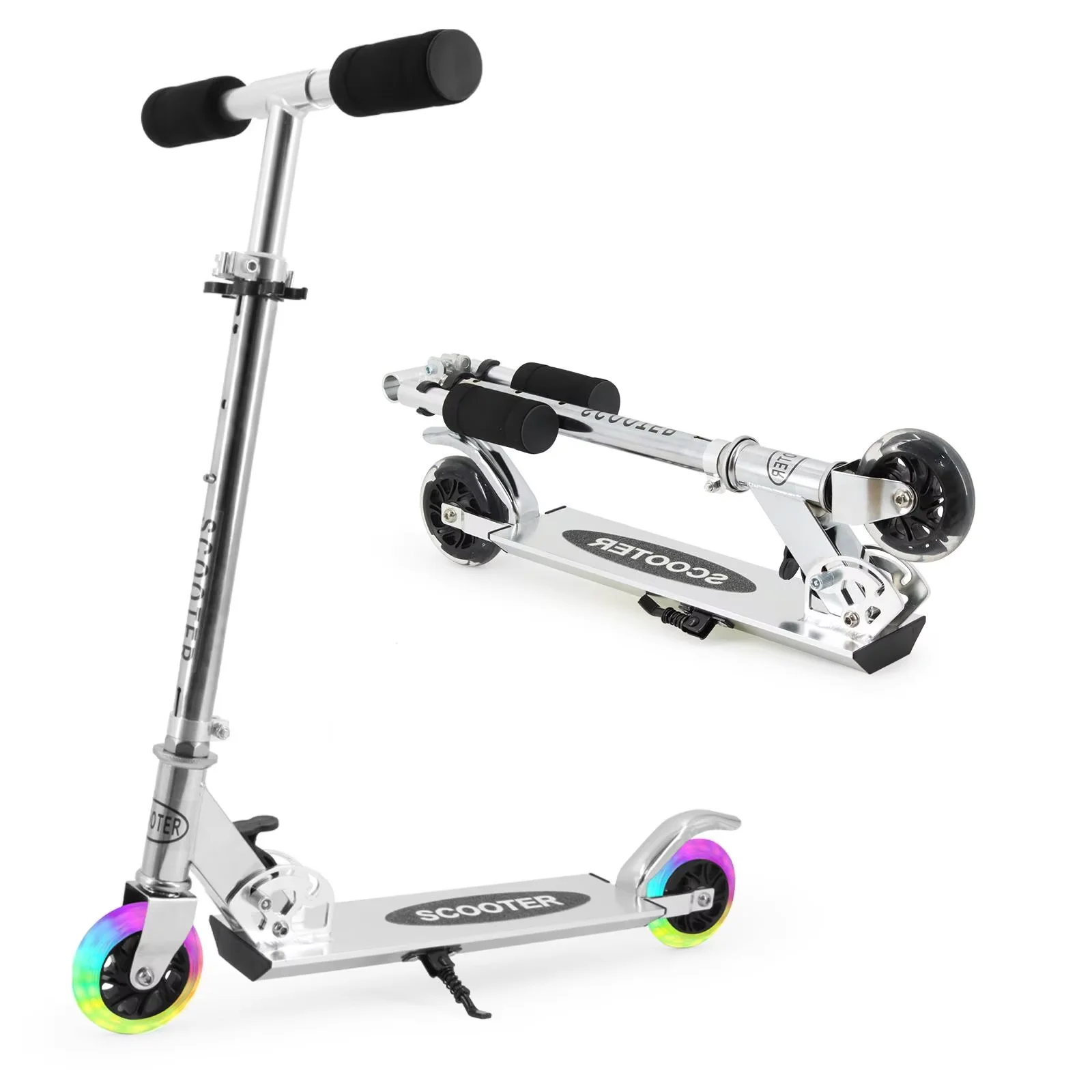Foldable Kids Kick Scooter for Boys & Girls Ages 3+, 3-Level Adjustable Handlebar, Light-Up ABEC-10 Wheels Kick Scooter with Rear Brake, Suitable for Kids and Teens