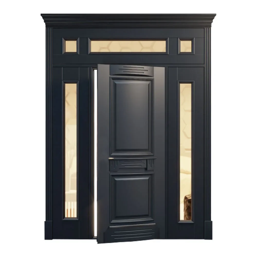 &R*Villa Main Entry Door Modern Design Pivot Wood Doors with Sidelights Door for Hotel Project