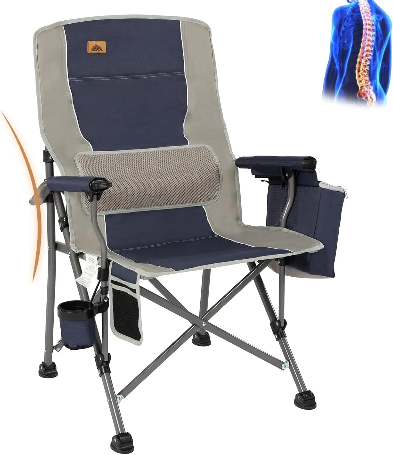 Camping Chairs with Lumbar Support, Comfy Camping Chairs for Adults, Lawn Chairs Heavy Duty with Cooler Bag & Cup Holder, Suppor