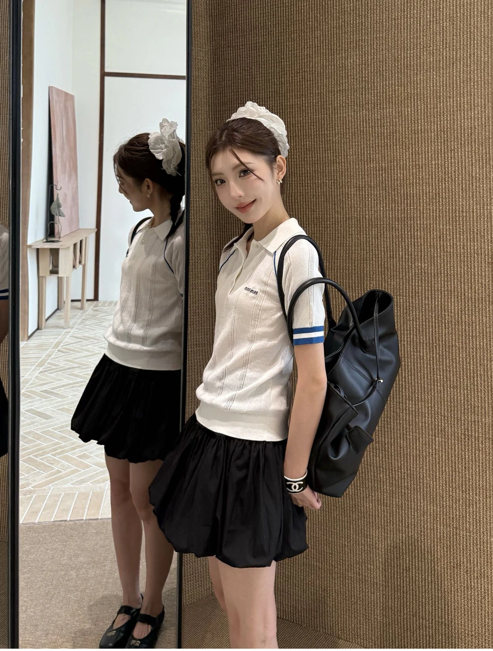 Retro Anti-Aging College Style Thin  Cotton Logo Color Block Short Sleeve  Shirt Knitted Summer Top for Women