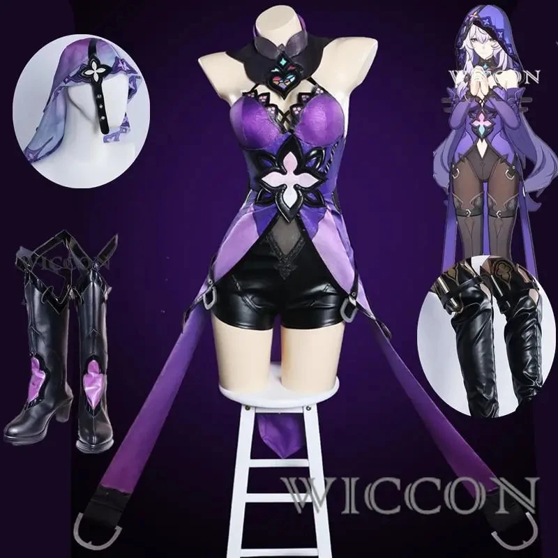 x;3,c'5\b/Honkai Star Rail Black Swan Cosplay Costume Wig Purple Dress Uniform Headwear Garden of Recollection Hallowe5'g,7\j'8/ view 3
