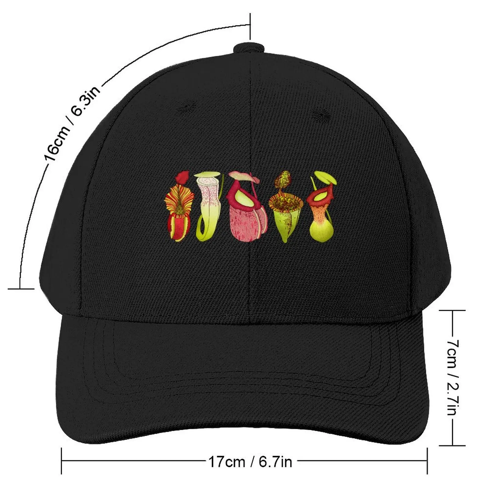 Five Carnivorous Nepenthes Pitcher Plants on Dark Green Baseball Cap Kids Hat Golf Hat birthday Elegant Women's Hats Men's