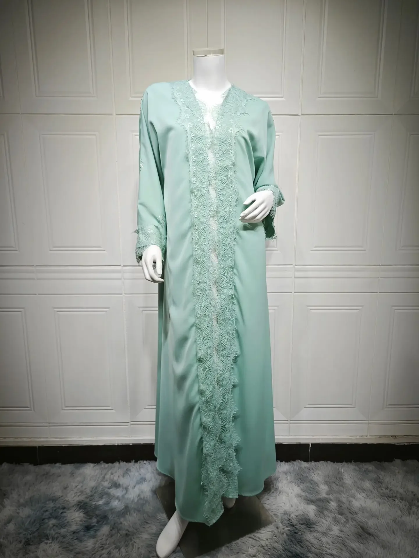 Eid femmes Abaya Cardigan Robe de soirée dentelle musulmane ouverte Abayas à manches longues Jalabiya Ramadan robes Largos caftan arabe longue Robe