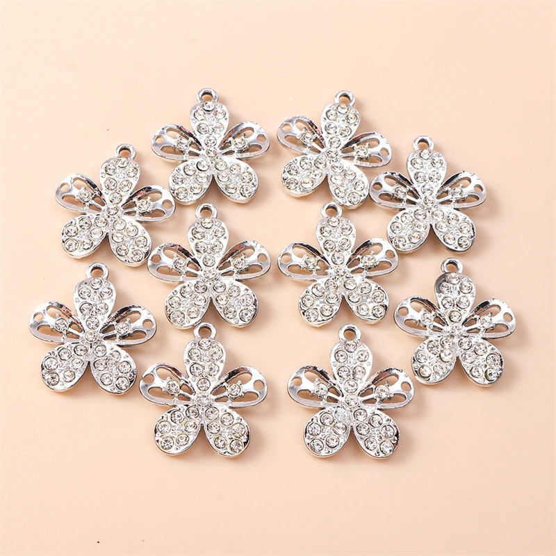 

20pcs 21x23mm Cute Crystal Metal Flower Charms Pendants for Making Drop Earrings Necklaces Bracelets DIY Crafts Jewelry Findings