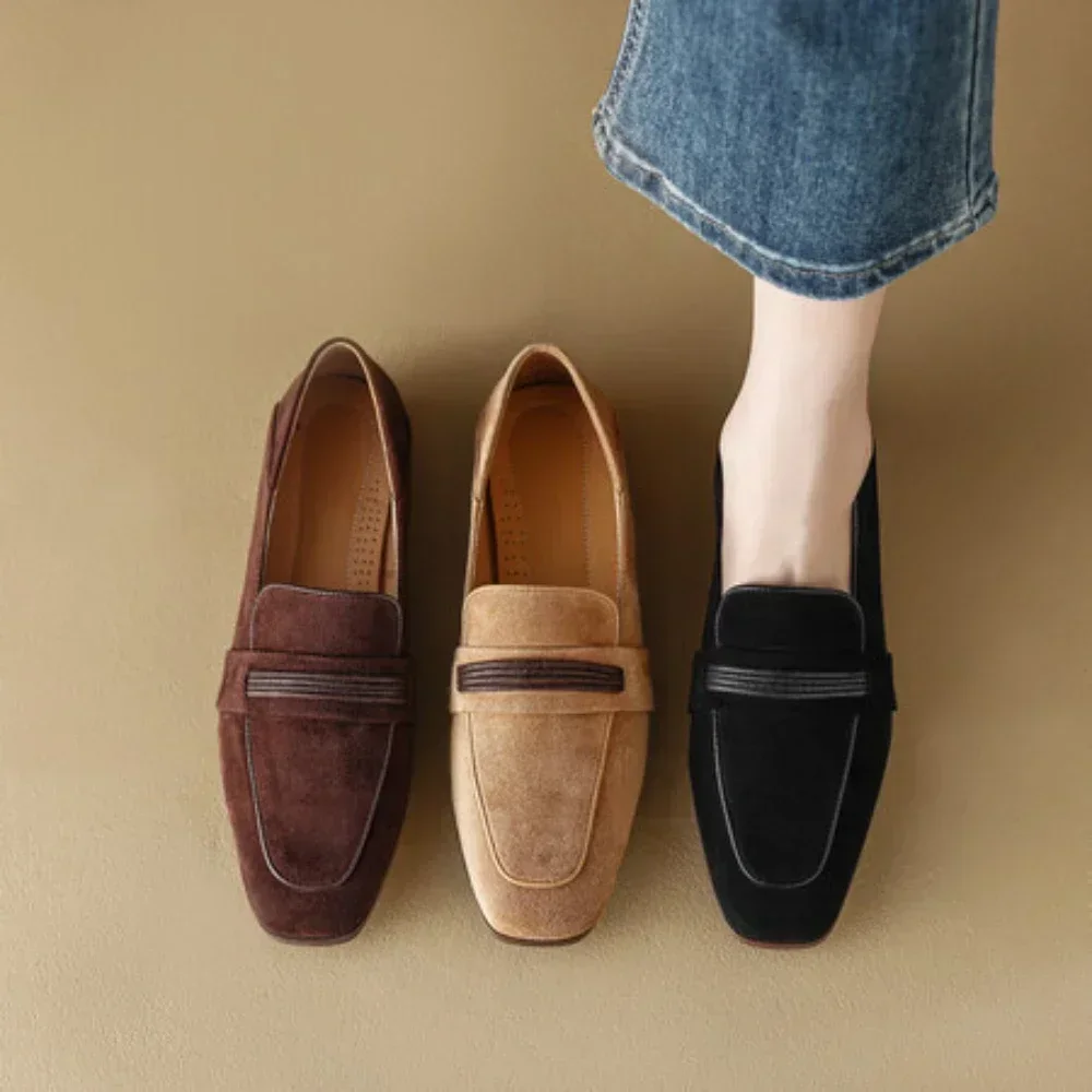 

Женские туфли из натуральной кожи, новинка весны и осени 2025 года, женские повседневные туфли-бобы на плоской подошве, рабочая обувь, лоферы