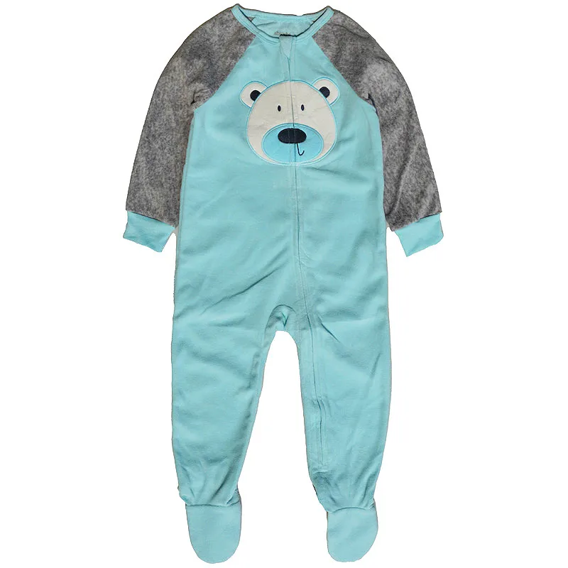 Autumn and winter children\'s one-piece polar fleece footed one-piece suit boys and girls pajamas baby romper plus romper home cl