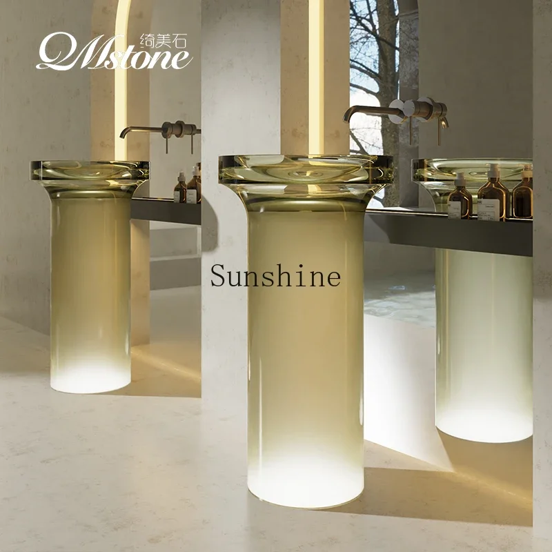 

Artificial stone pure resin color transparent crystal floor-to-ceiling hotel villa wash basin columnYY