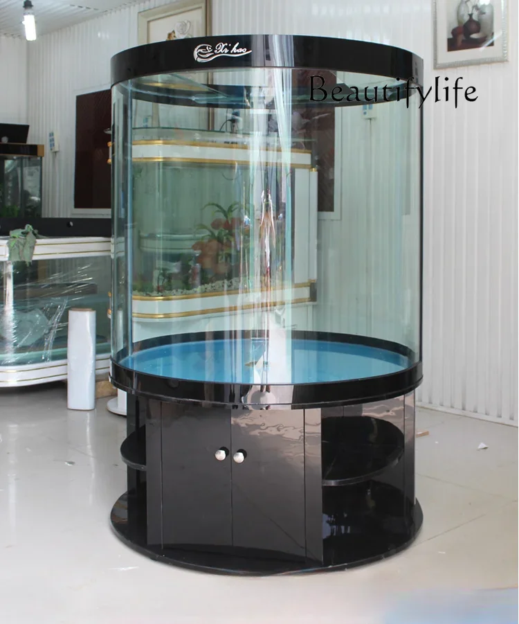 Cylindrical Fish Tank Living Room Home Ecological Aquarium Large Bottom Filter