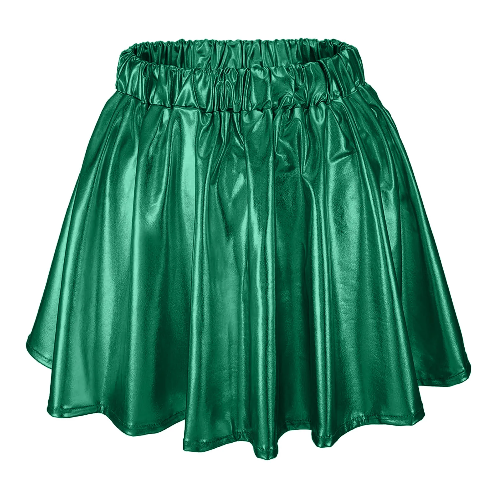 Women High Waist Metallic Pleated Short Skirts  Bright Surface Skater Skirts Gold Silver Carnival Party Performance A-Line Skirt