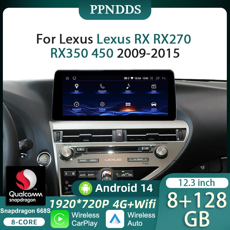 12.3'' Android 14 Wireless CarPlay For Lexus RX RX270 RX350 450 2009-2015 Android Auto Car Multimedia Player Navigation GPS 