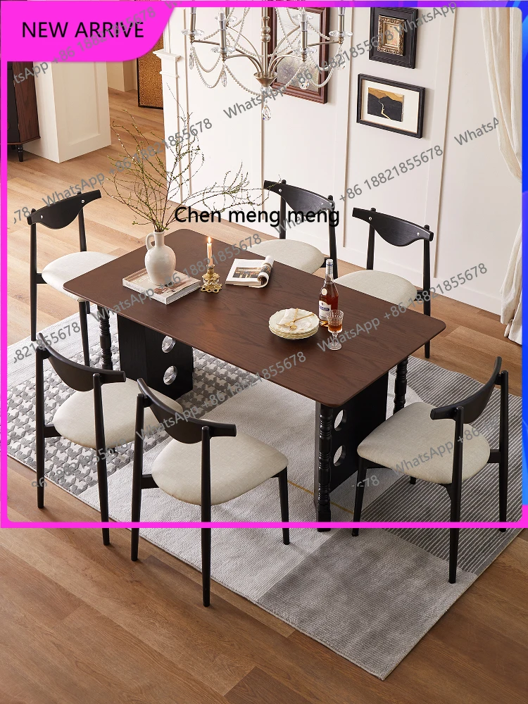 

French retro solid wood dining table, living room household rectangular, medieval large board, dining table H