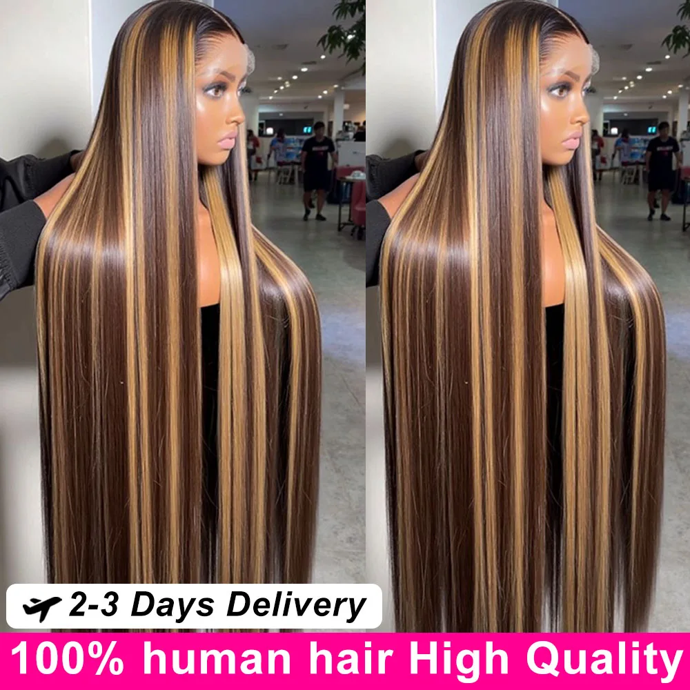 

13x6 Hd Highlight Ombre Bone Straight Human Hair Wigs 40 50 Inch Lace Frontal 100% Human Hair 360 Full Lace Front Wig For Women