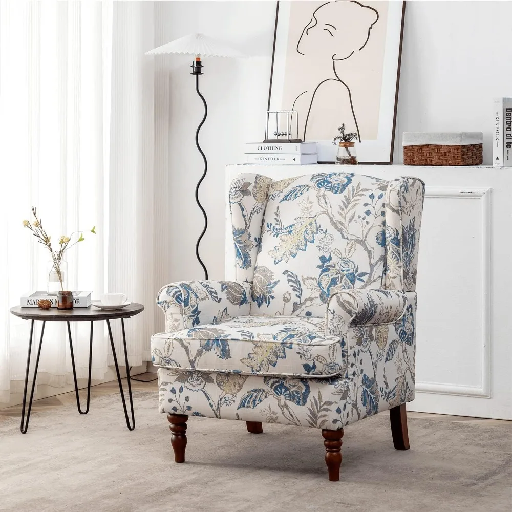 MELLCOM Tecido Accent Chair, Poltrona moderna estofada com perna sólida, Sofá único lazer para sala de estar e quarto