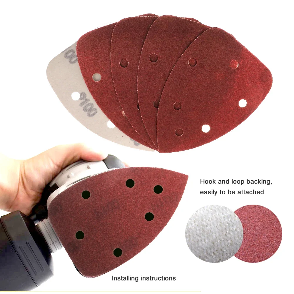 140*98*mm 6Hole Sanding Sheets Triangle Red Sandpaper Hook & Loop 40 -1000 Grits Abrasive Sanding Disc For Wood Sanding(20 Pcs)