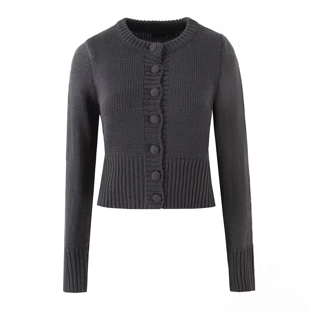 

American Style Bloggers INS Round Neck Knitted Cardigan Women's Short High Waist Button Sweater Jacket Autumn Winter Fashion