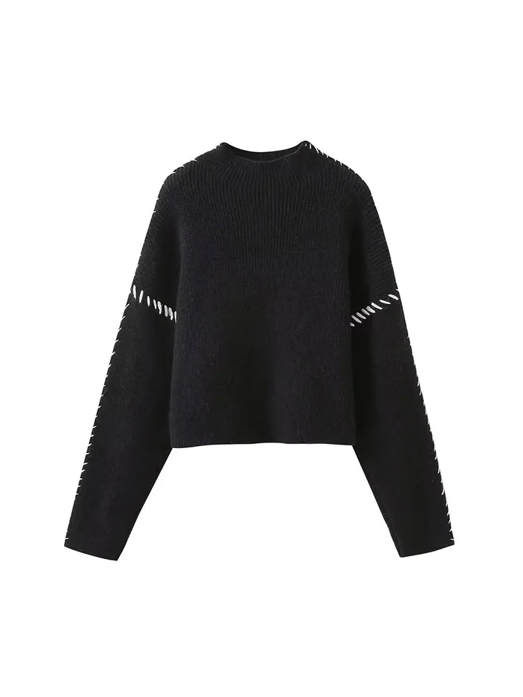 TRAF 2024 Autumn Winter Oversize turtleneck Sweater Loose Slimming Casual Design Sense Fashion Knit Top Outerwear