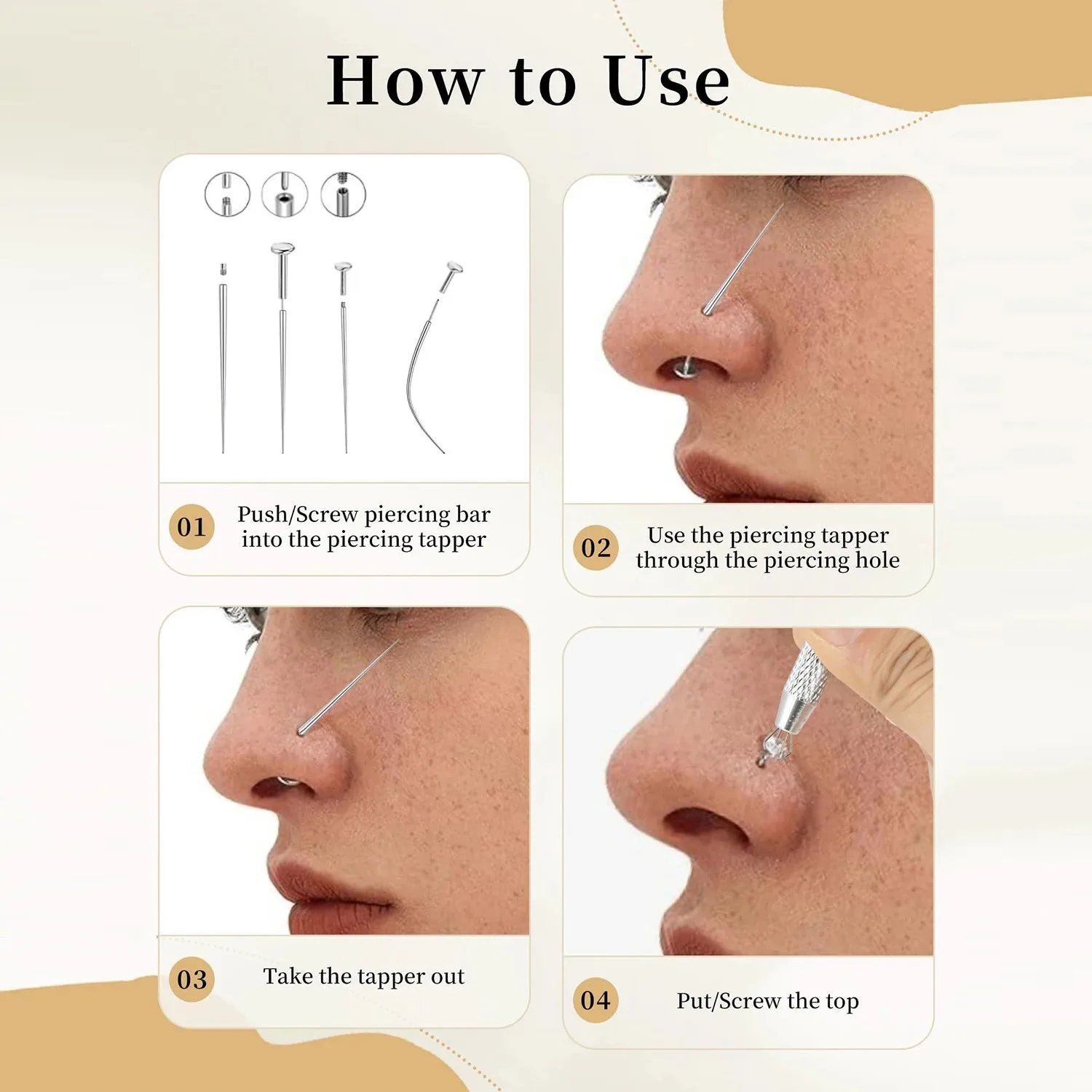 5/6/8 قطعة التيتانيوم الإدراج دبوس تفتق للمجوهرات الخيوط ثقب الأنف تفتق دفع في أقراط أداة ثقب الجسم #3