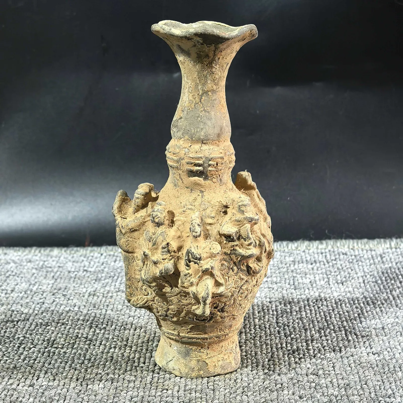 Qing Dynasty Qianlong Mark Bronze Vase with Eight Immortals Relief