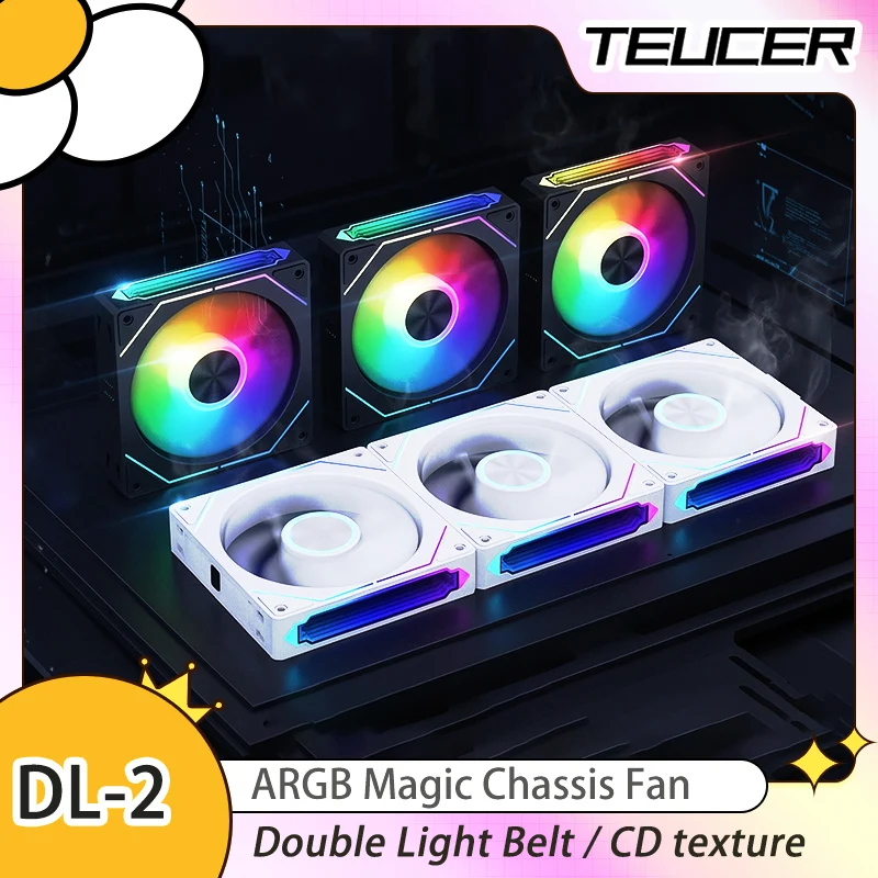 TEUCER DL-2 12CM CD texture Magic Chassis Fan 5V 3PIN ARGB 12V 4PIN PWM Double Light Belt High Air Volume Design PC Cooling Fan