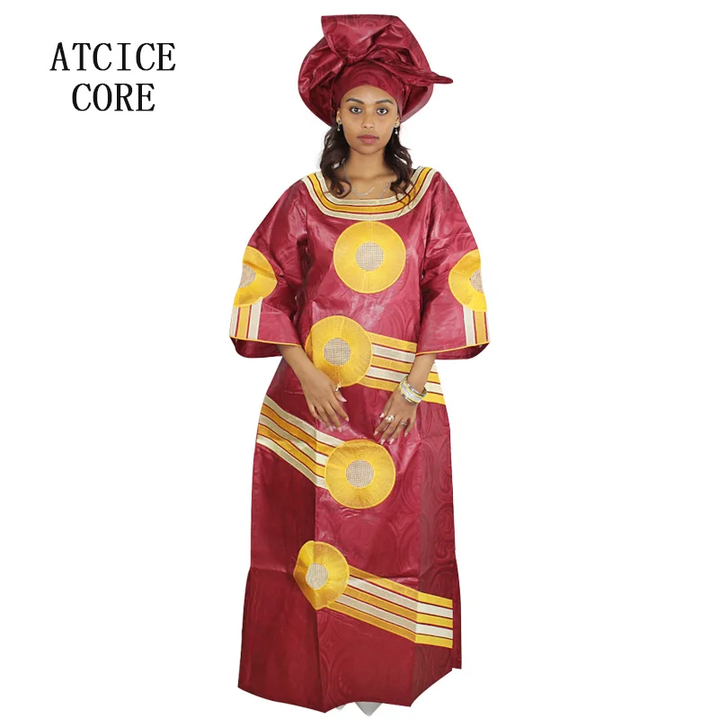 African Dresses For Woman Bazin Riche Computer Emboridery Long Dress With Scarf