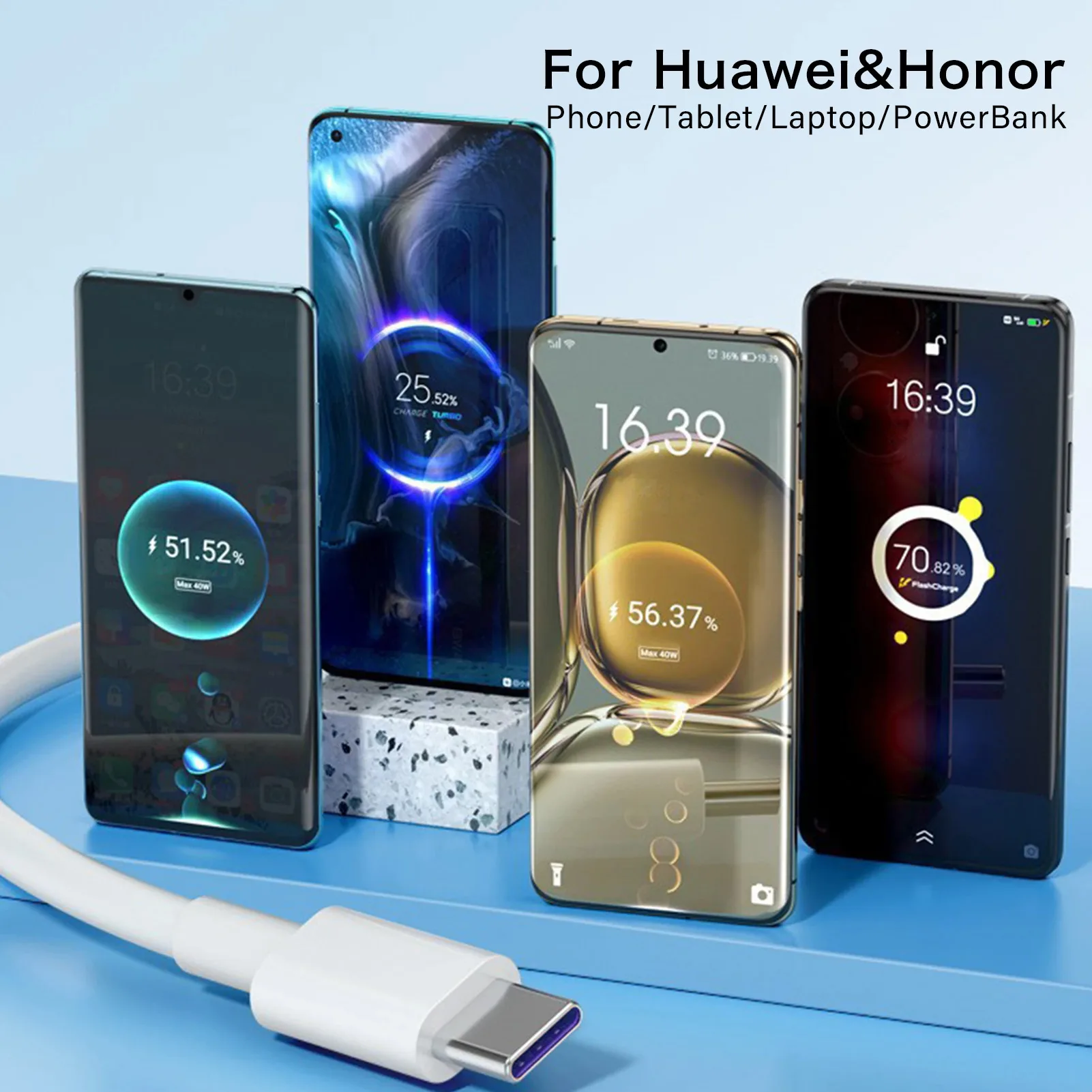 1M/1.5M/2M Fast Charging Type C Cable for honor Huawei Phone laptop and Tablet PC Original USB C line quick charge data cord 6A