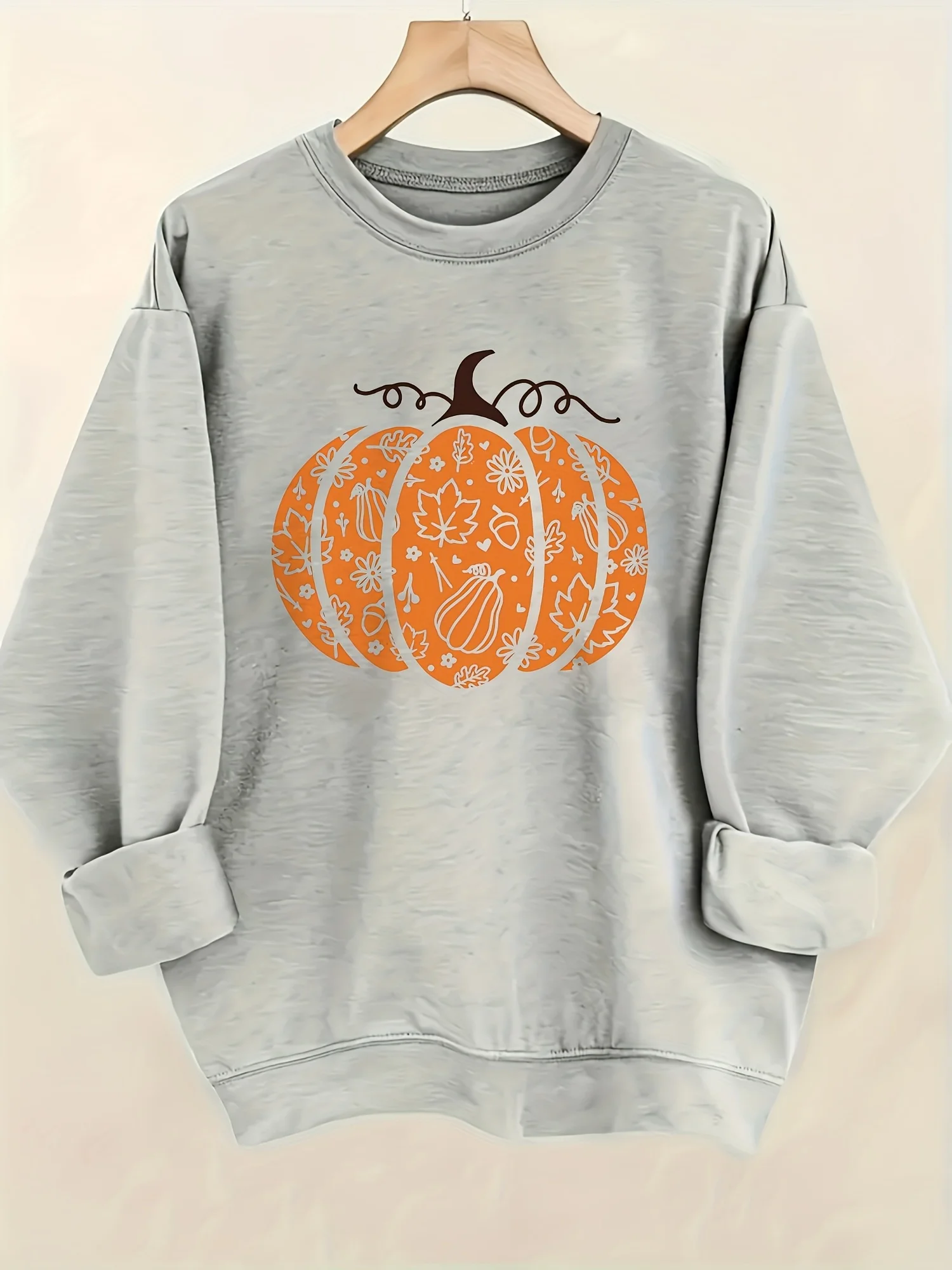 Pumpkin Pattern Printed Halloween Style Women's Autumn and Winter Hoodies Fashionable Comfortable Round Neck Top Casual Clothing