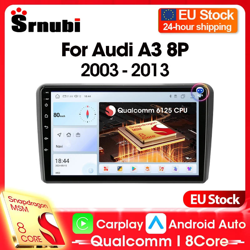 2Din Android Auto & Carplay Car Radio For Audi A3 2 8P 2003-2013 S3 2006-2012 RS3 2011 2012 GPS Player 4G WiFi Multimedia Stereo