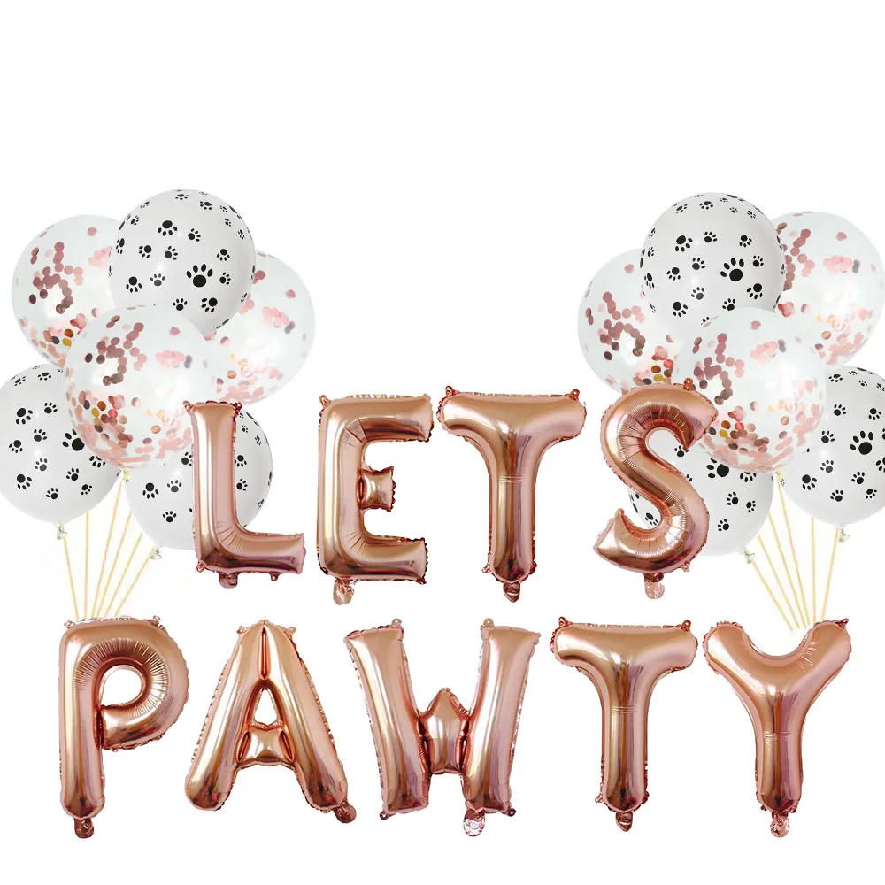 1set Pet Dog Birthday Theme Party LETS PAWTY Letter Foil Balloon Decoration Set Girl Boy Celebration Atmosphere Party Supplies