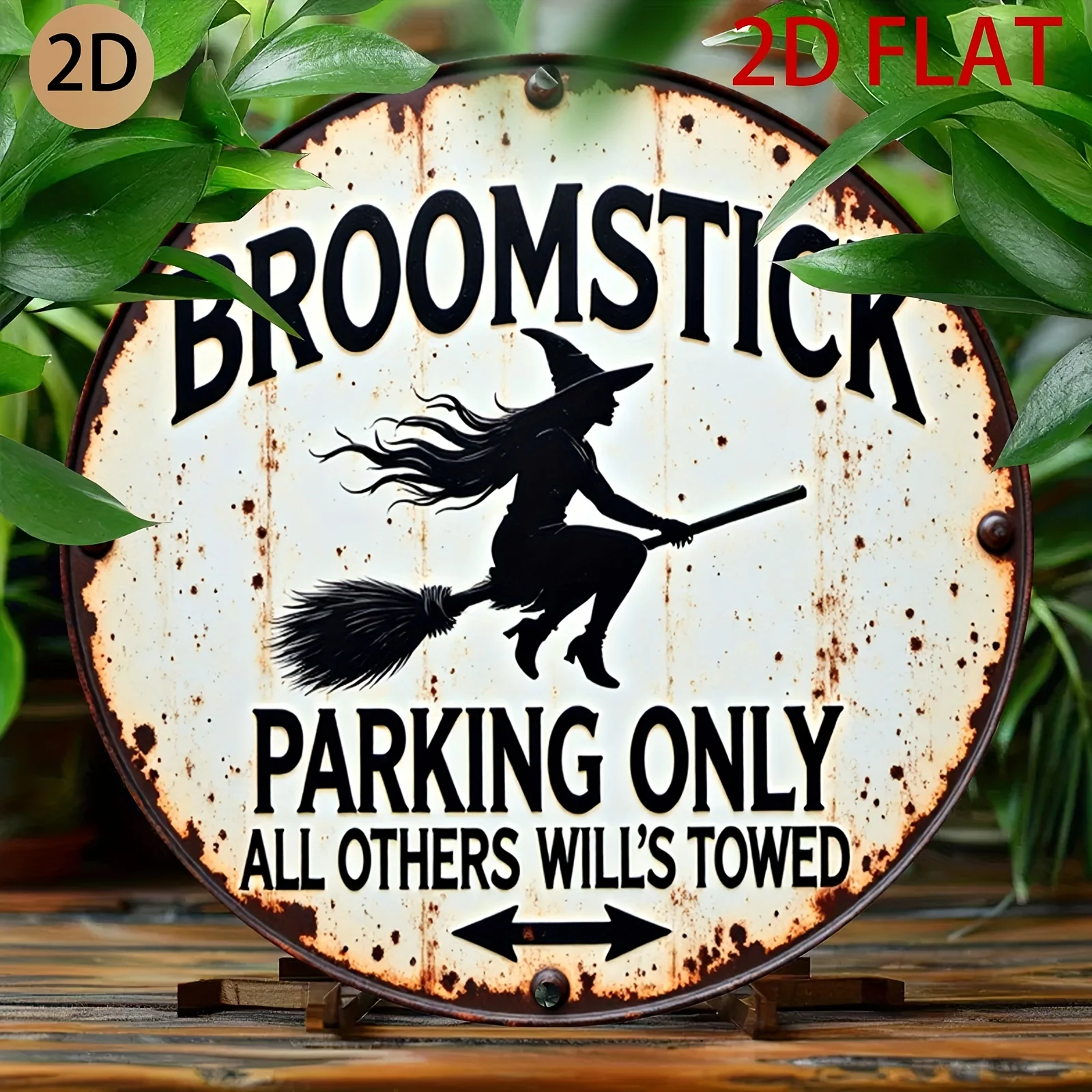 Halloween Witch Broomstick Parking Only Metal Sign - Funny Witch Decor with - Vintage Rustic Indoor Hanging Decoration for Home,