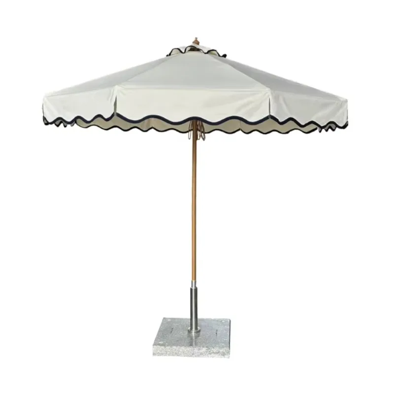 

Modern Design Wooden Pole Canvas Waterproof Outdoor Furniture Patio Garden Sun Beach Umbrella with Tassels for Courtyard Use