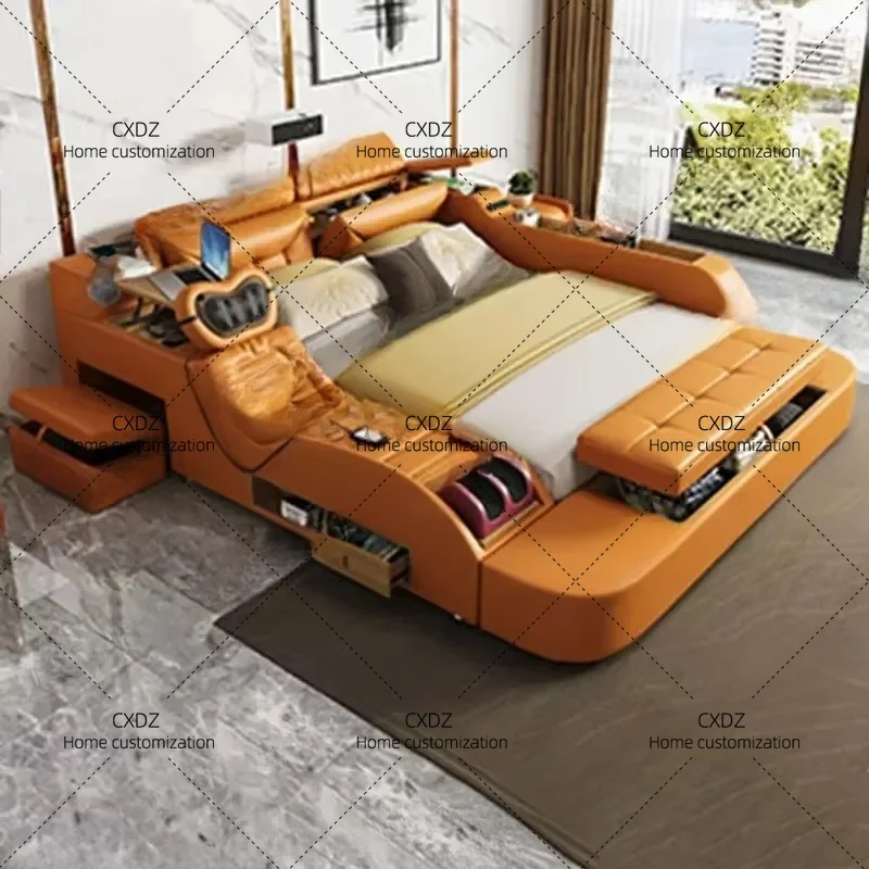 XXUnique Multifunctional Double Bed Luxury Design Japanese Multifunctional Double Bed Wooden Pliable Cama Matrimonial Furniture