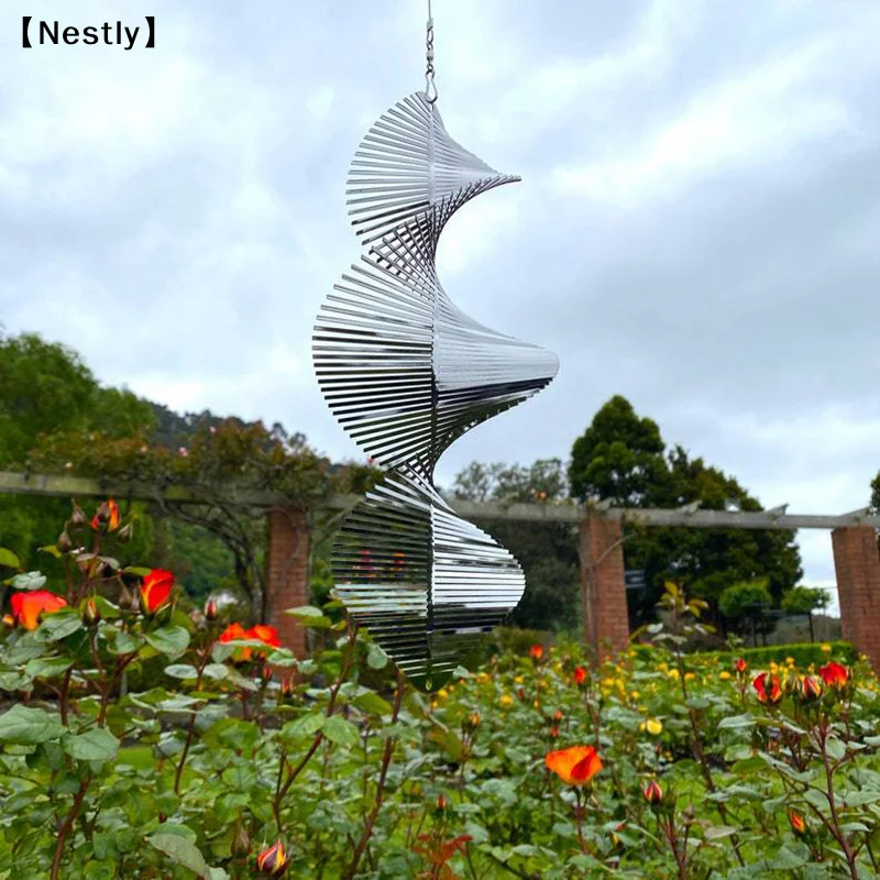 3D Rotating Wind Chimes Flip Spiral Pendant Patio Wind Spinner Bell For Home Garden Hanging Decoration Bird Reflectors〔Nest〕