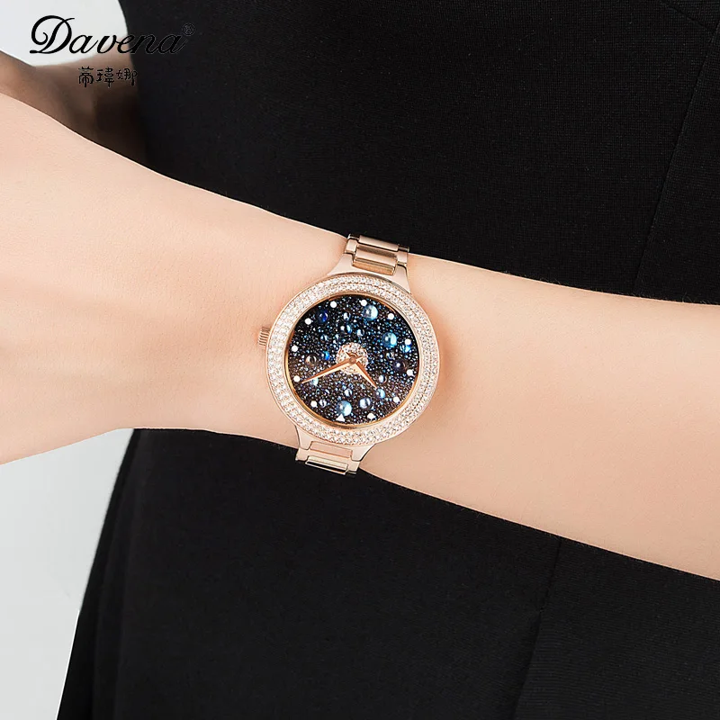 SALE!!! Discount Multi-function Mov\'t Davena Crystal Rhinestones Men\'s Women\'s Watch Hours Metal Bracelet Girl\'s Gift No Box