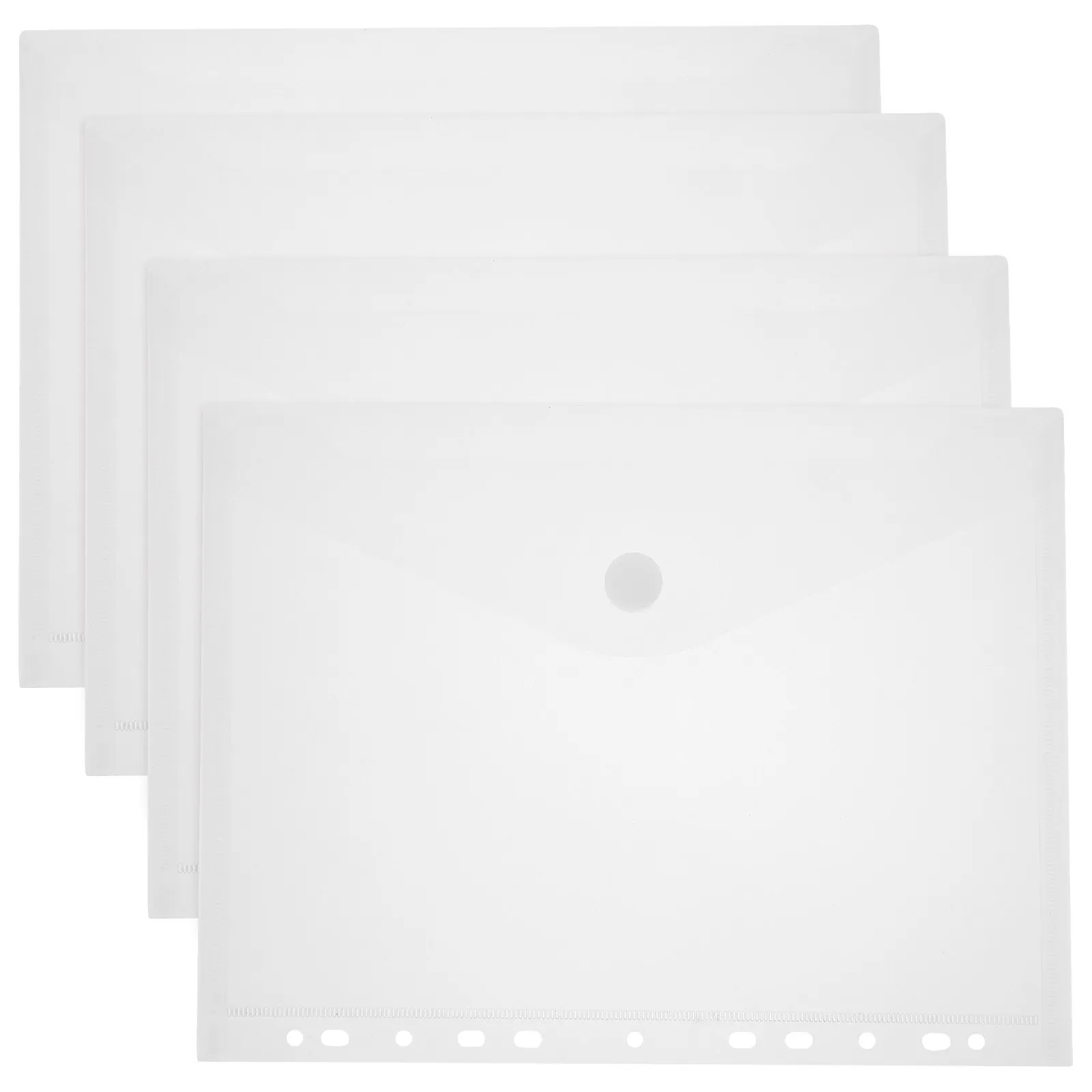 

4Pcs Document Envelopes Transparent File Pockets Reinforced Sticker Button Plastic Document Holder Bag Office File Organizer