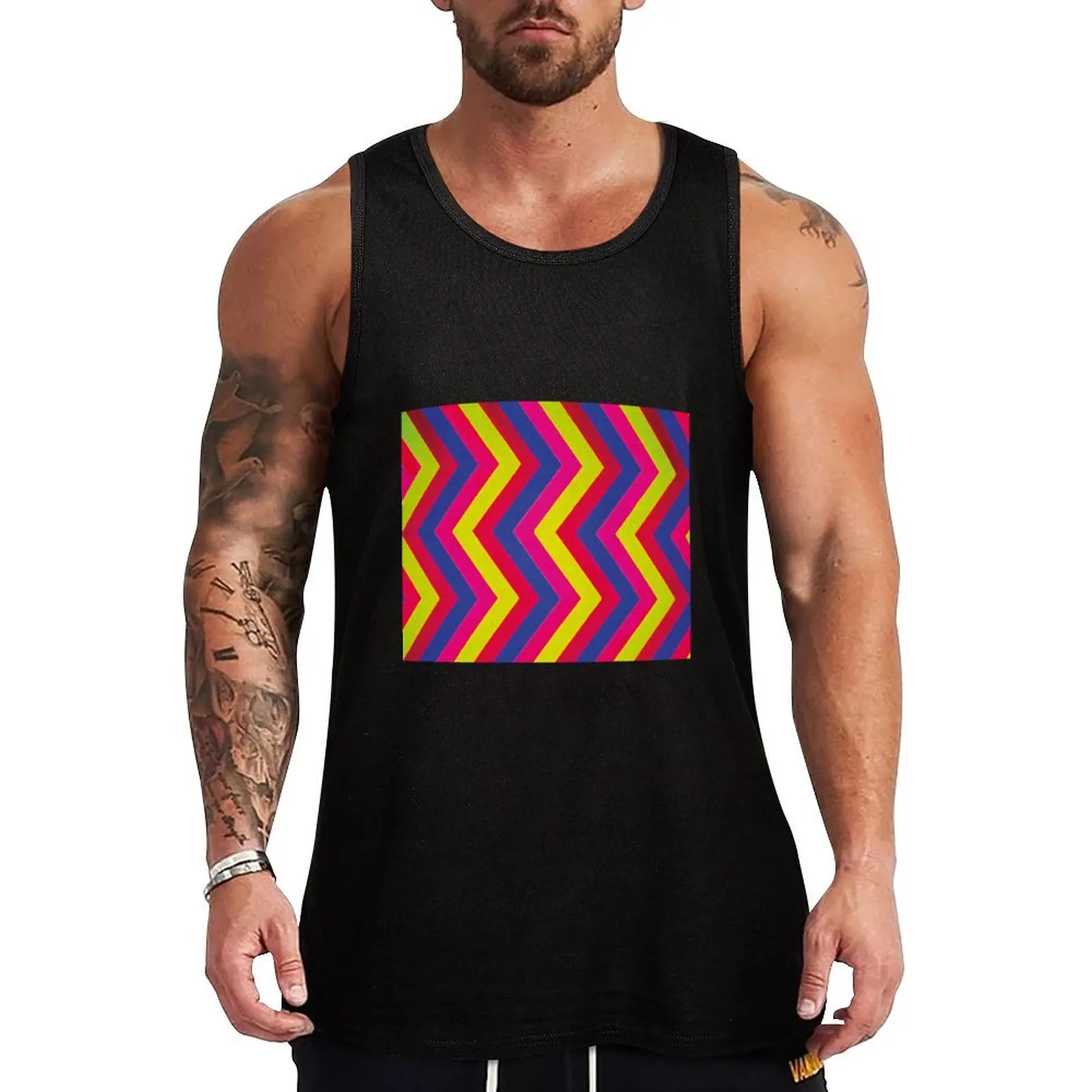 Geometric Painting - Dazzling Vibrating Zigzags Meditating Tank Top Men sleeveless tee men gym clothing