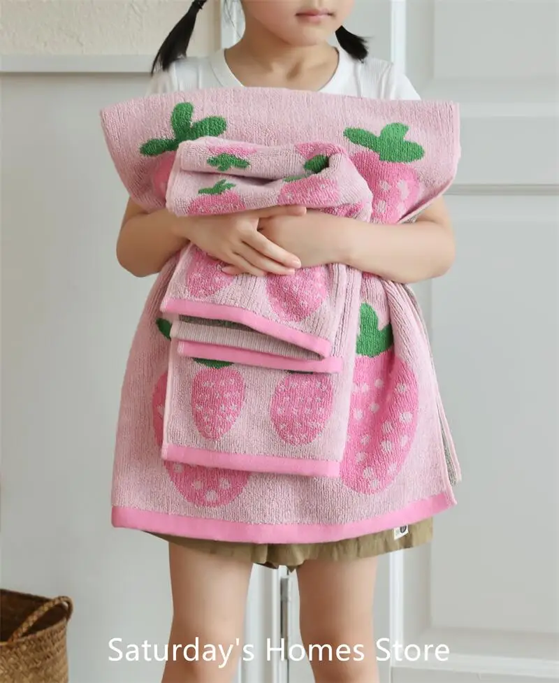 Cute Strawberry  Pure Cotton Towels Cute Flower Soft Face Towel Adult Bath Absorbent Household Towels