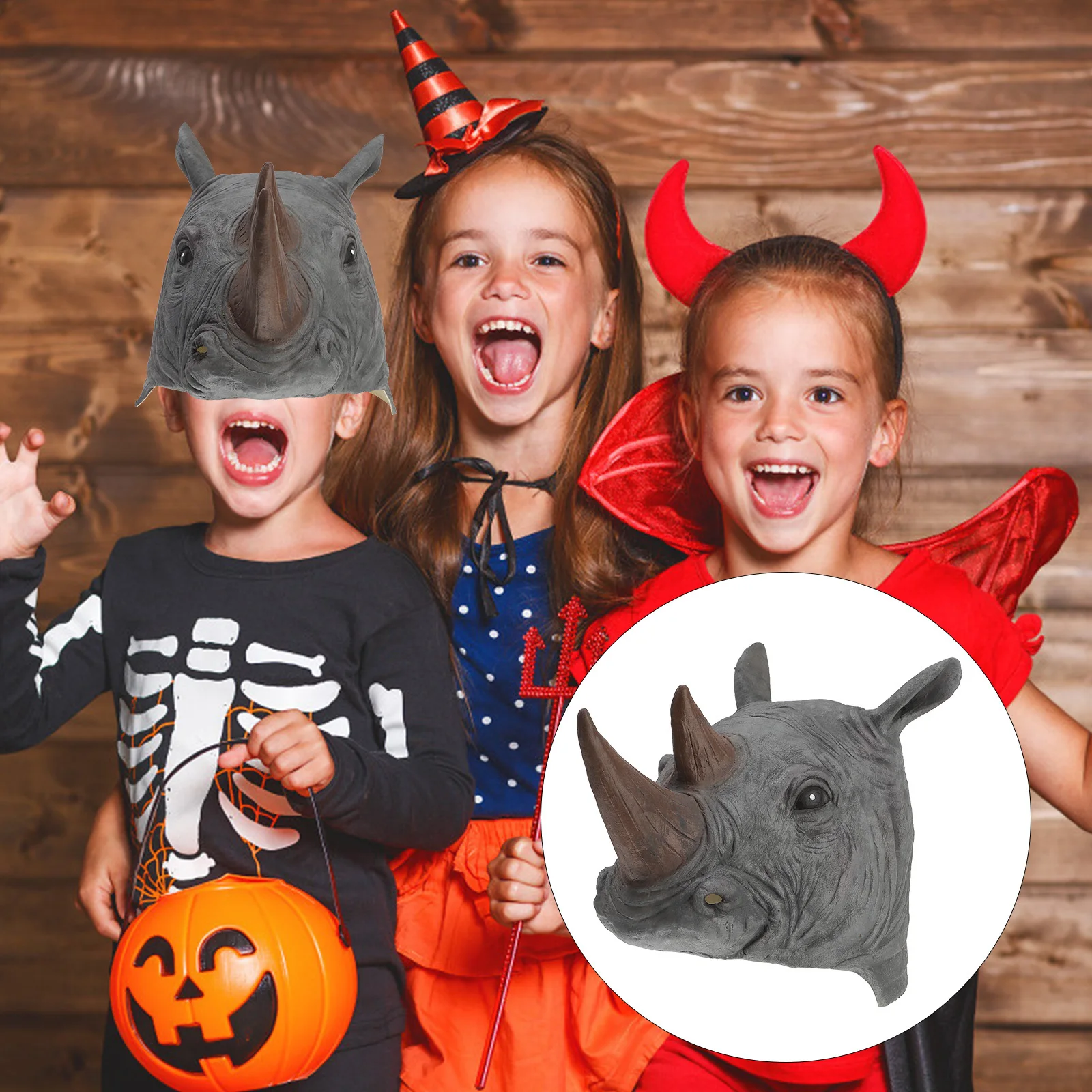 Maschera per la testa di animale in lattice spaventoso rinoceronte cosplay costume di Halloween leggero abbigliamento da festa puntello per foto per adulti bambini trucco