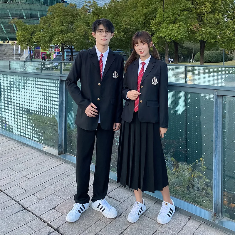 Japanse Koreaanse Afstuderen Dk Jk Jas Meisje Jongen Blazer Studenten Zwarte Lange Mouwen Pak Jas Vrouwen Mannen School Uniform Vest