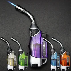 Flexible Windproof Butane Gas Lighter Transparent Body High Power Metal Welding Turbo Torch, Unusual Lighter Gift for Men