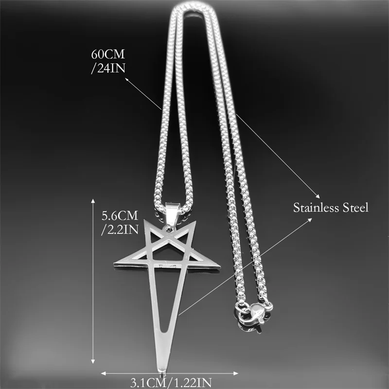 Hiphop Viking Pentagramm Halskette Für Frauen Männer Edelstahl Silber Schwarz Farbe Retro Mann Kette Schmuck – Detail 3